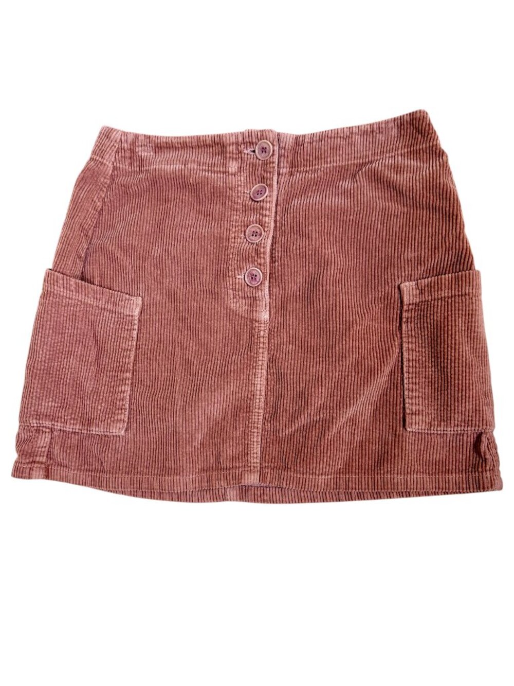 Reformation Wally Mini Skirt Corduroy Brown Nutmeg Button Front Patch Pockets (6